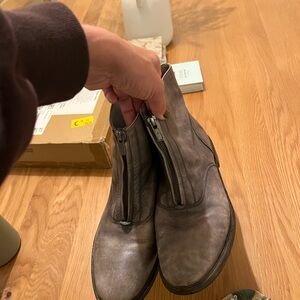 Frye Gray Combat & Moto Boots with zipper